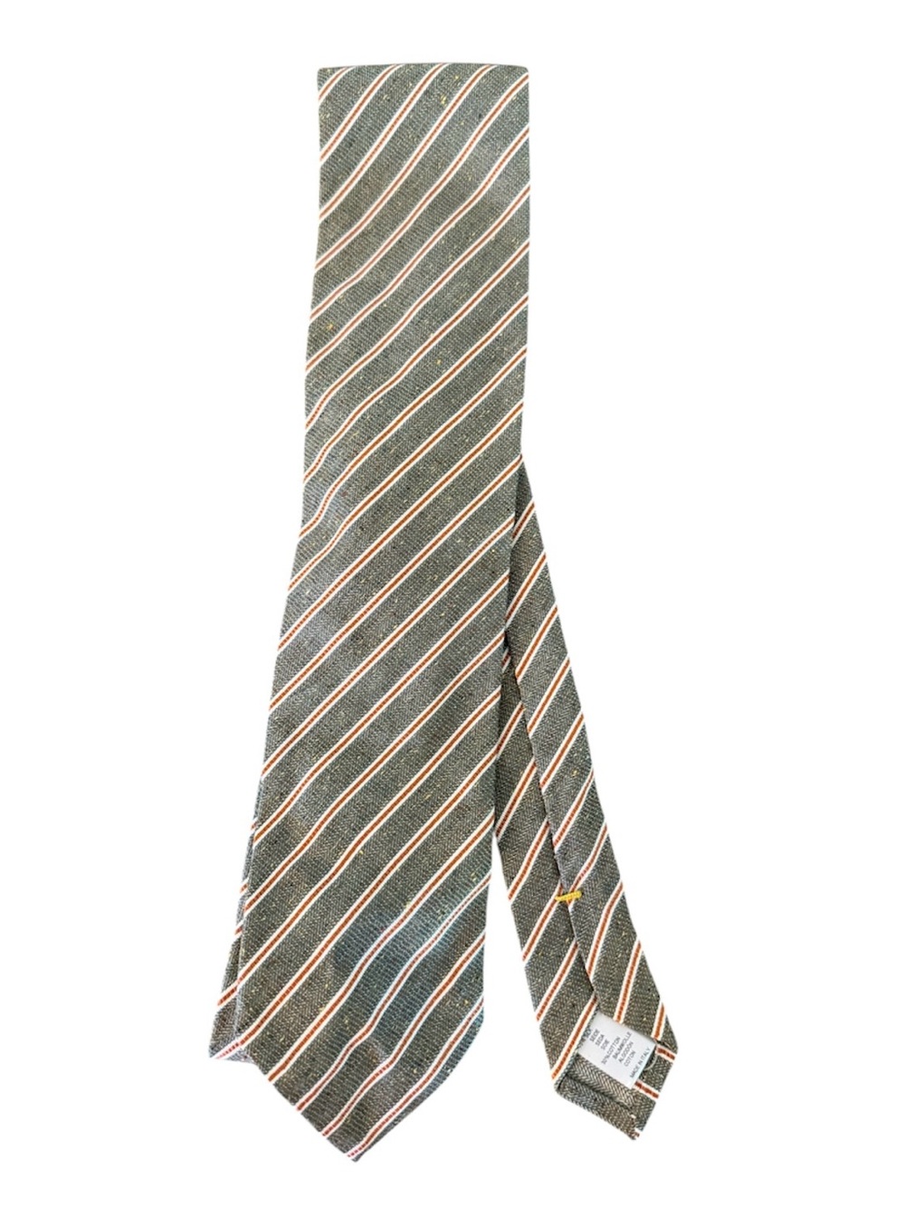 ETON Silk cotton hand made Tie ITALY Olive Gray Rust Stripe Preppy